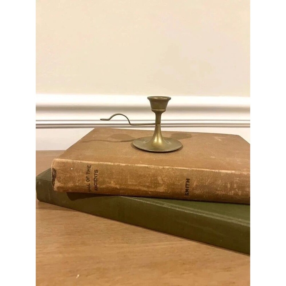 Vintage Brass Chamberstick Candle Holder Finger Loop Handle Made in Taiwan ROC 2